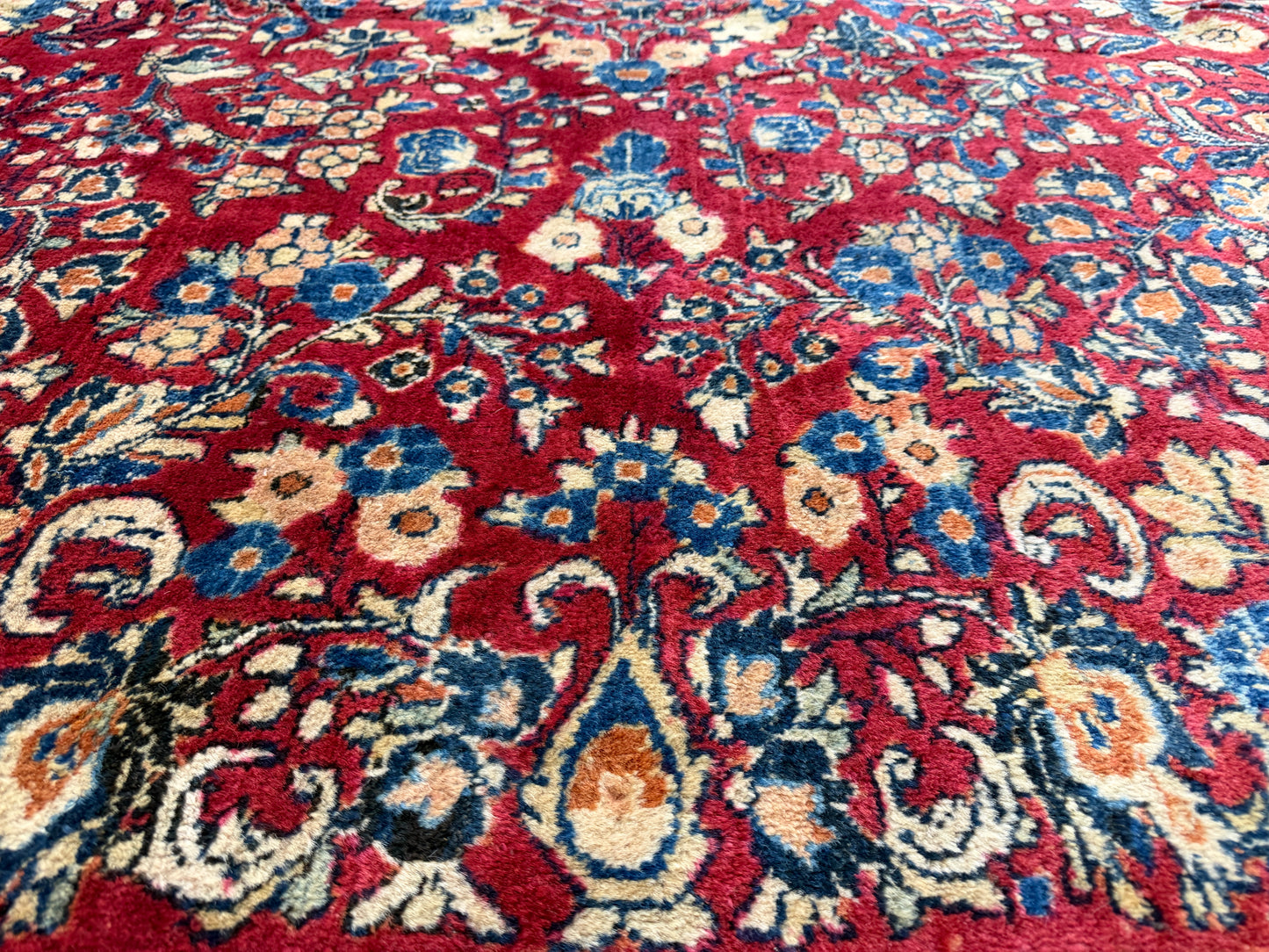 8’8”x11’6” Antique Hand-Knotted Wool Sarouk Persian Rug 8x11 Red Handmade Carpet