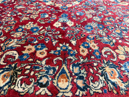8’8”x11’6” Antique Hand-Knotted Wool Sarouk Persian Rug 8x11 Red Handmade Carpet