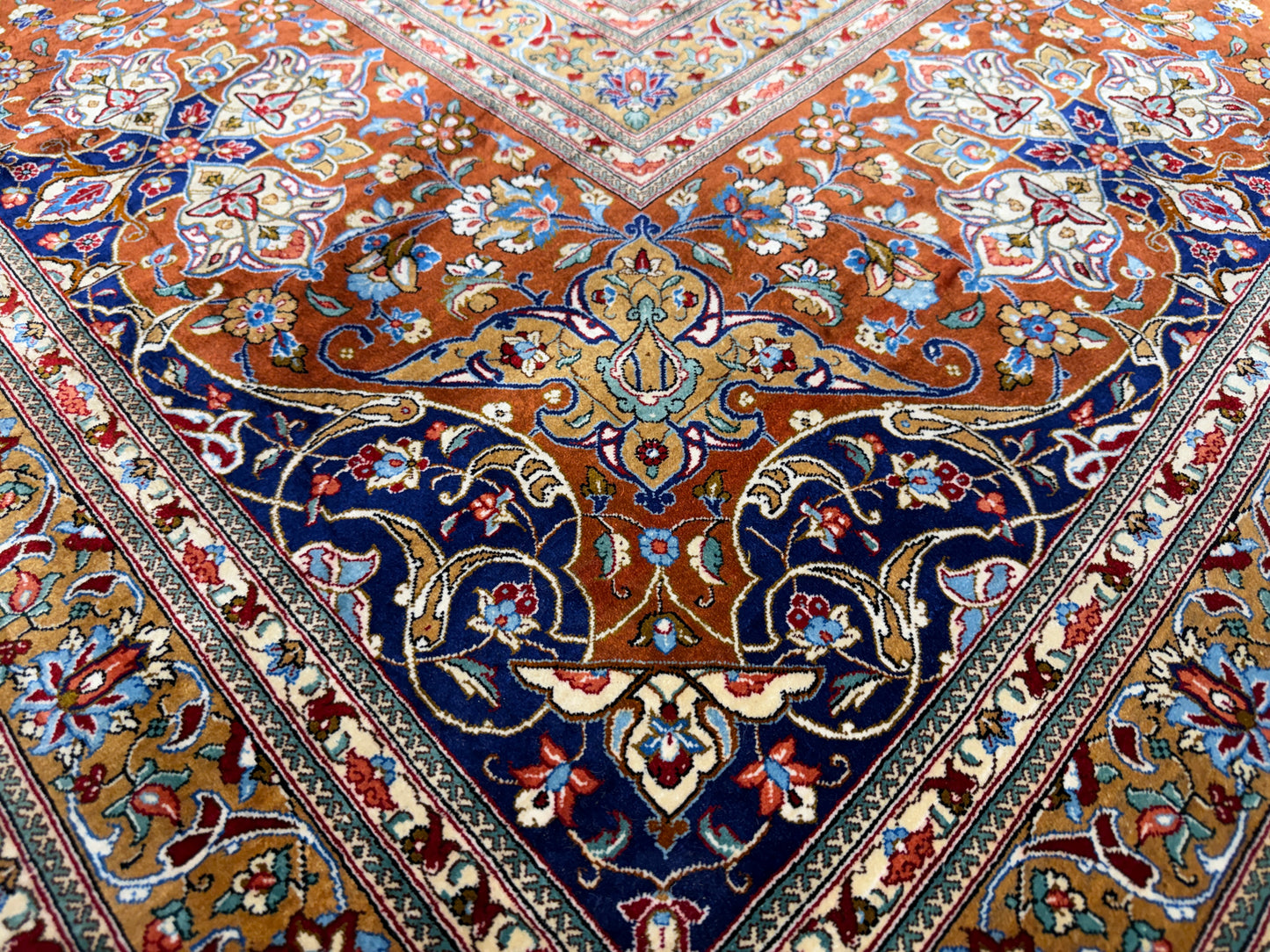 11’3”x16’5” Hand-Knotted 100% Silk Persian Qum Rug - Signed