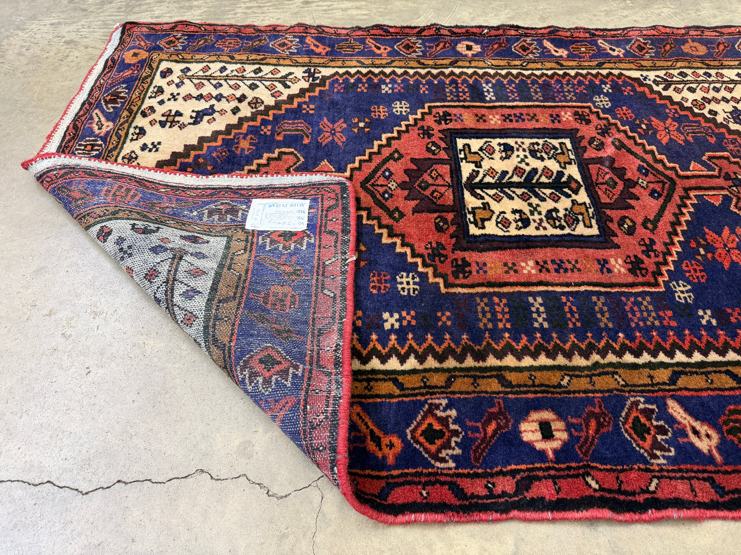 3’4”x5’ Hand-Knotted Wool Hamadan Persian Rug 3x5 Blue Handmade Carpet