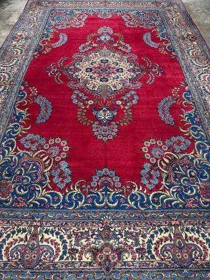 9’11”x15’4” Antique Hand-Knotted Persian Ravar Kerman Area Rug
