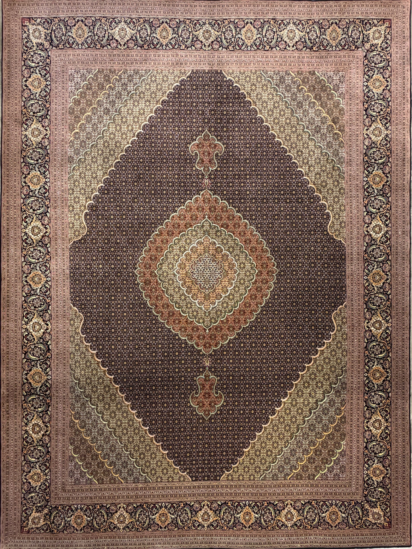 Hand-Knotted Persian Tabriz Mahi Rug - 9’11”x13’6”