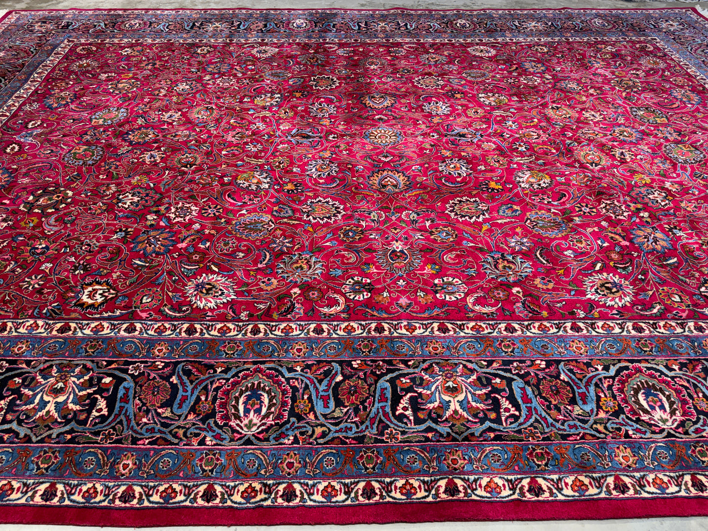 11’6”x16’5” Hand-Knotted Very Fine Wool Persian Mashad Signed Area Rug Handmade