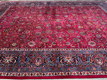 11’6”x16’5” Hand-Knotted Very Fine Wool Persian Mashad Signed Area Rug Handmade