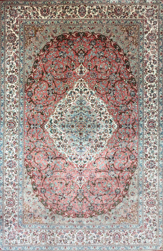 Luxurious Hand-Knotted 100% Silk Persian Qum Rug - 6'5"x9'5"
