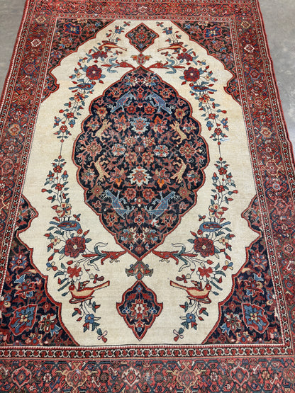 4’3”x6’5” Antique Hand-knotted Wool Kashan Persian Rug 4x6 Animal Handmade Carpet