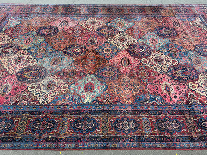 13’6”x21’10” Antique Hand-Knotted Very Fine Wool Persian Kerman Area Rug