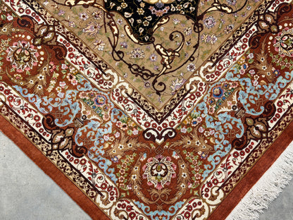 Luxurious Hand-Knotted 100% Silk Persian Qum Rug - Signed Abbaspour - 6'6"x9'6"