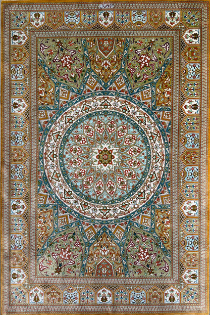 Hand-Knotted Silk Persian Qum Rug - Signed Vesal - 3’3”x4’11”