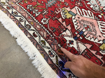 3’10”x10’10” Antique Hand-Knotted Wool Heriz Persian Runner 3x10 Handmade Red Rug