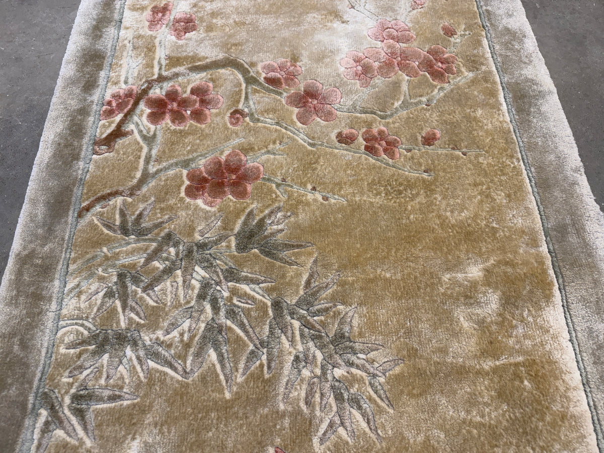 Pair of Antique Hand-Knotted 100% Silk Art Deco Rugs - 2’x4’