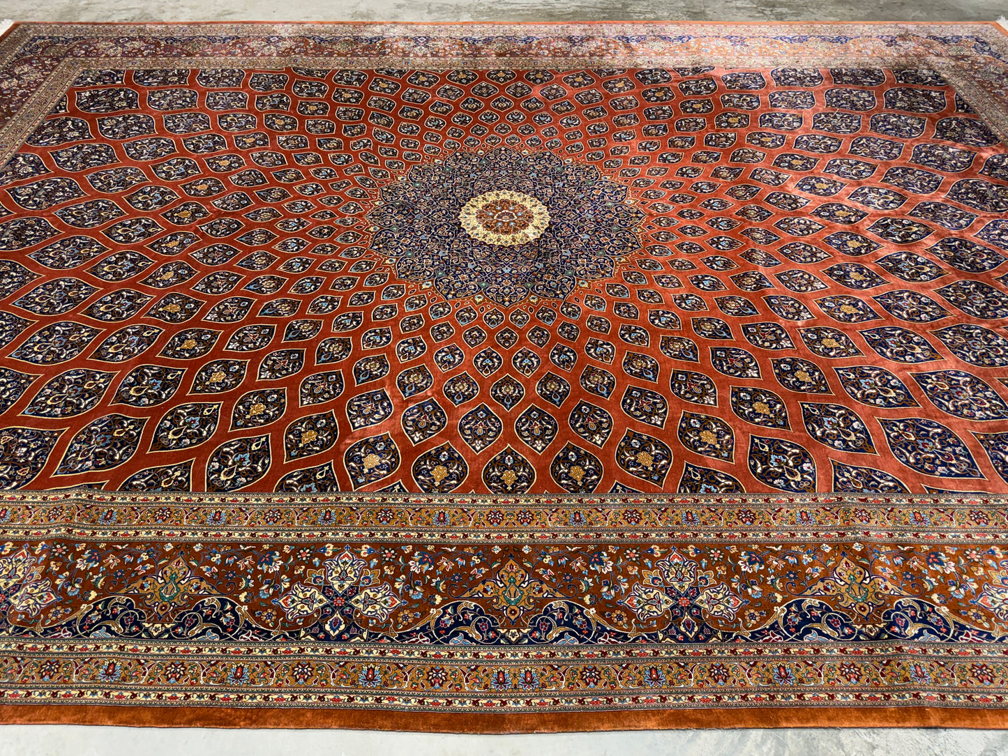 11’3”x16’5” Hand-Knotted 100% Silk Persian Qum Rug - Signed