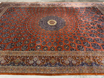 11’3”x16’5” Hand-Knotted 100% Silk Persian Qum Rug - Signed