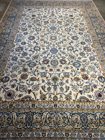9’4”x13’3” Hand-Knotted Wool Persian Kashan Area Rug