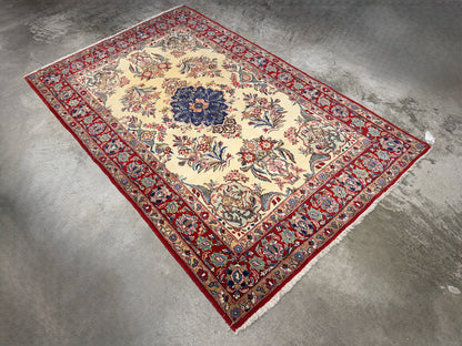 Hand-Knotted Antique Persian Qum Rug - 4’6”x7’2”