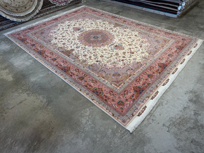 9’10”x13’5” Very Fine Hand-Knotted Persian Tabriz 80 Raj Area Rug