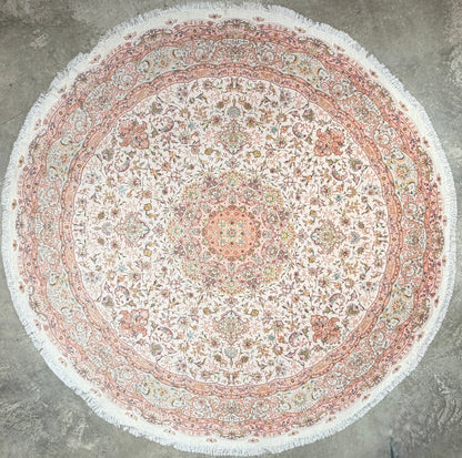 10’ Diameter Very Fine Hand-Knotted Wool & Silk Round Tabriz Persian Rug - 10x10 Handmade Carpet