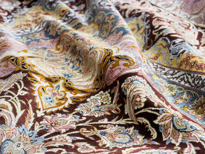 Luxurious Hand-Knotted 100% Silk Persian Qum Rug - Signed Shirazi - 6'9"x10'2"