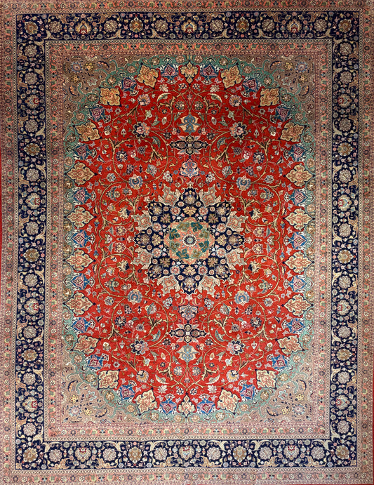 Hand-Knotted Persian Tabriz Rug - 9’9”x12’7”