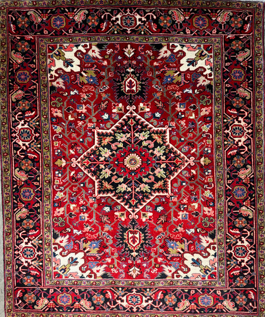 Hand-Knotted Persian Heriz Rug - 5'x6'2"