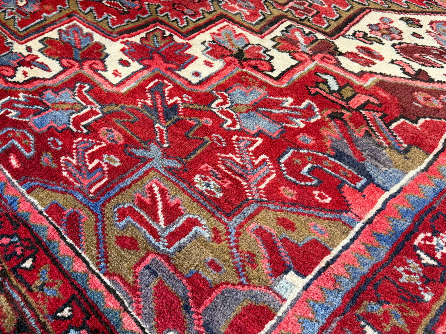 9’7”x13’ Vintage Hand-Knotted Wool Heriz Persian Rug 9x13 Red Handmade Carpet