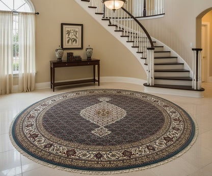 8’ Diameter Hand-Knotted Wool Indian Round Mahi Oriental Rug - 8x8 Handmade Carpet