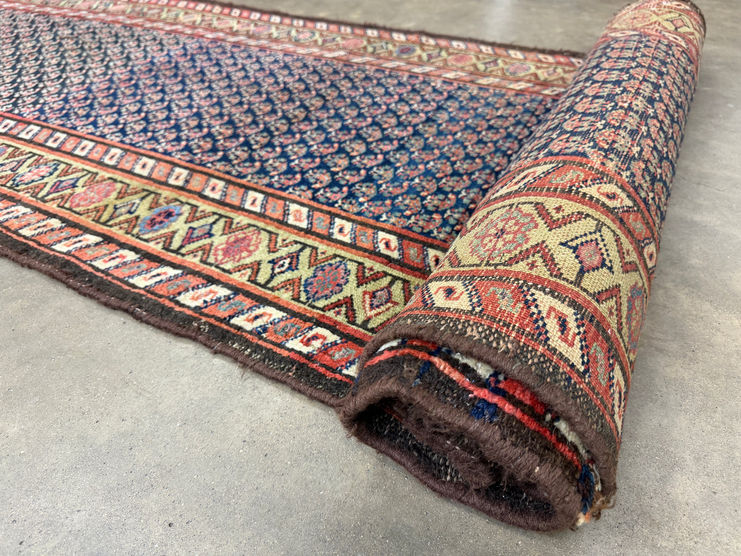 3’x13’9” Antique Hand-Knotted Wool Malayer Persian Runner 3x13 Handmade Blue Green Carpet