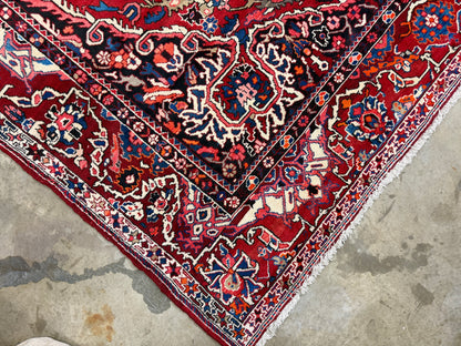 10’1”x12’3” Vintage Hand-Knotted Wool Bakhtiari Persian Rug 10x12 Red Handmade Carpet