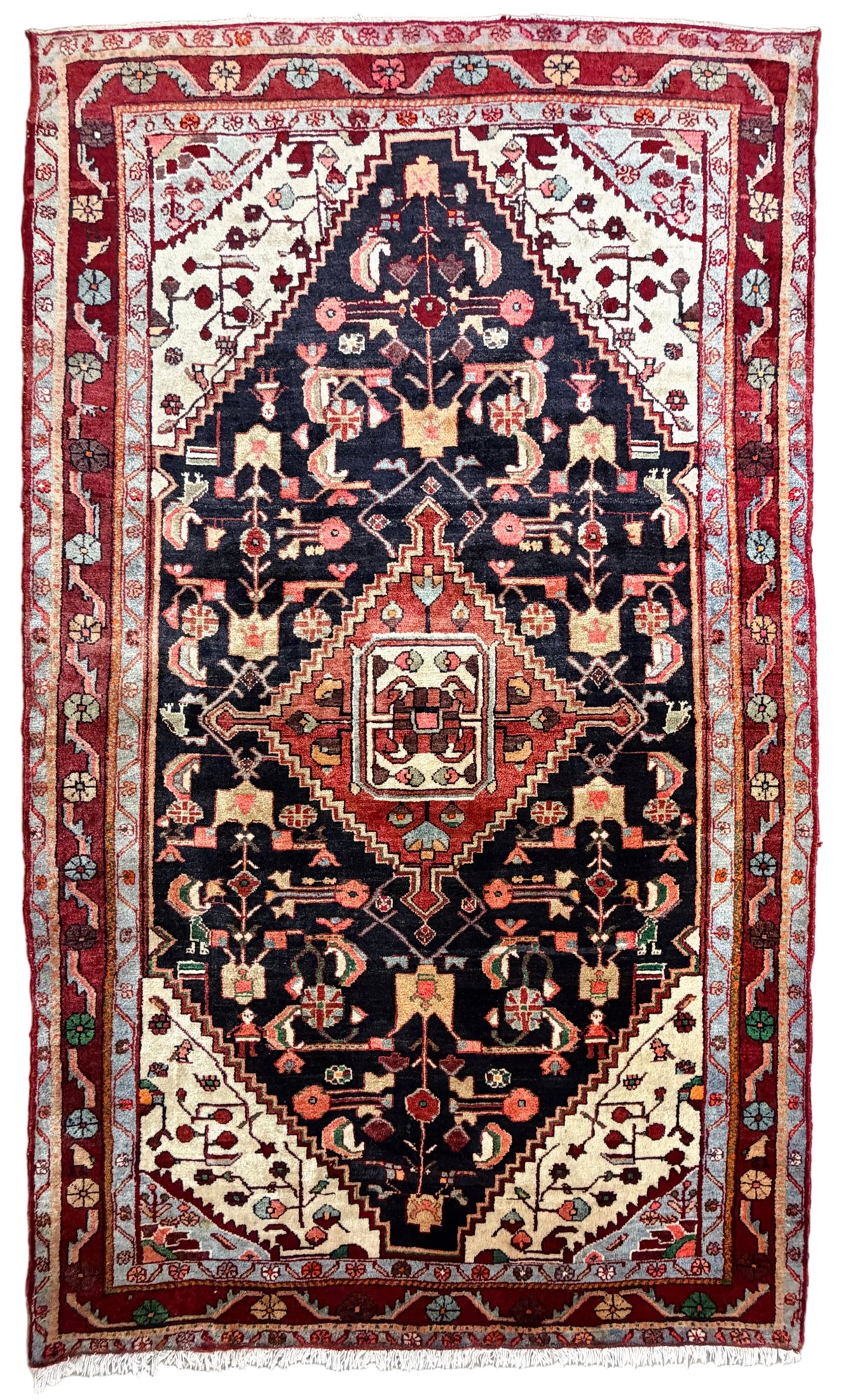 Hand-Knotted Persian Hamadan Rug - 5'2"x8'7"