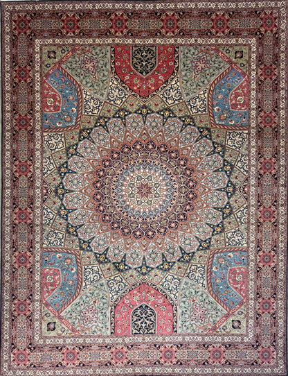 Hand-Knotted 60 Raj Persian Tabriz Rug - Dome Design - 10’x13’4”