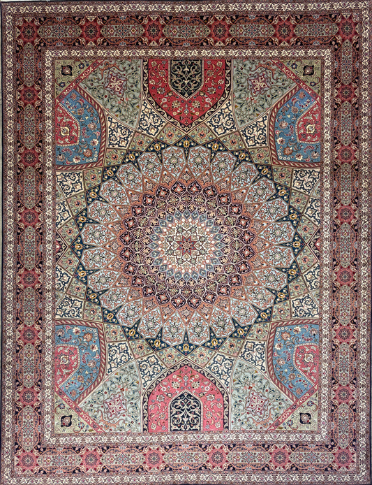Hand-Knotted 60 Raj Persian Tabriz Rug - Dome Design - 10’x13’4”