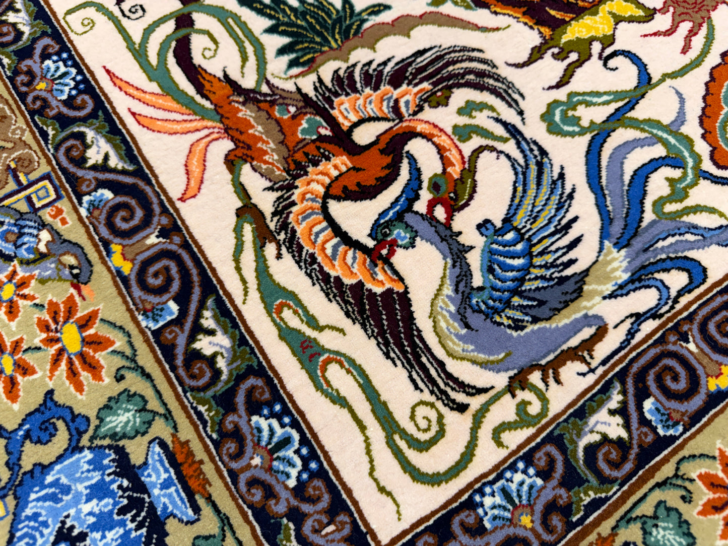 Hand-Knotted Persian Isfahan Rug -Garden of Birds- Signed Emadi - 3’7”x5’9”