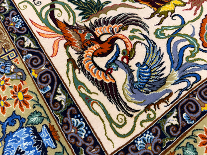 Hand-Knotted Persian Isfahan Rug -Garden of Birds- Signed Emadi - 3’7”x5’9”
