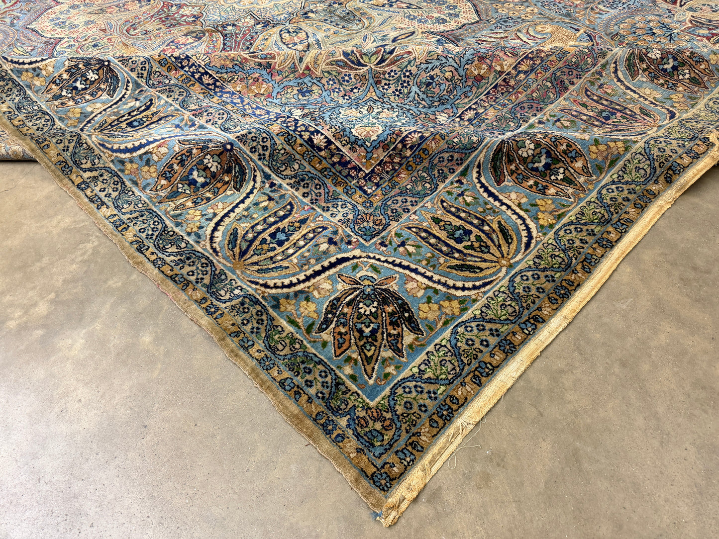 11’x14’10” Antique Hand-Knotted Fine Wool Persian Kerman Area Rug Handmade