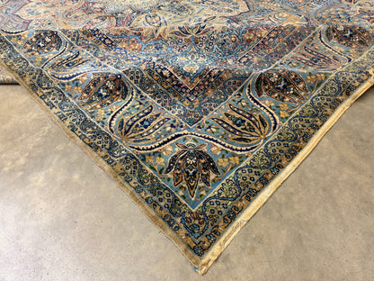 11’x14’10” Antique Hand-Knotted Fine Wool Persian Kerman Area Rug Handmade