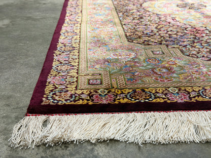 Hand-Knotted Silk Persian Qum Rug - Signed Moghaddammanesh - 3’4”x5’