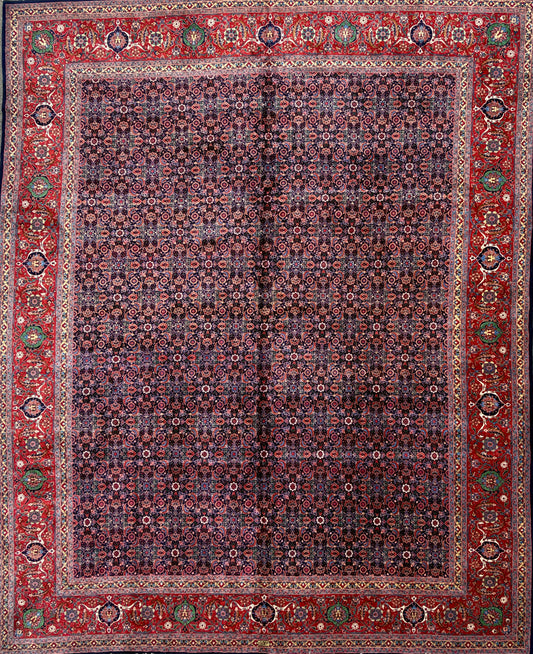 Hand-Knotted Persian Herati Rug - Signed Torabpour - 13’x15’9”