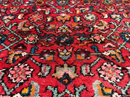 4’10”x10’3” Vintage Hand-Knotted Wool Hamadan Persian Rug 4x10 Red Handmade Tribal Carpet