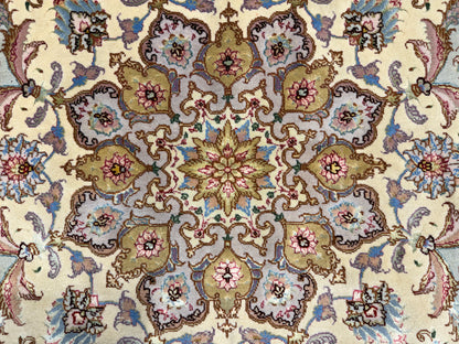 10’ Diameter Very Fine Hand-Knotted Wool & Silk Round Tabriz Persian Rug - 10x10 Handmade Carpet