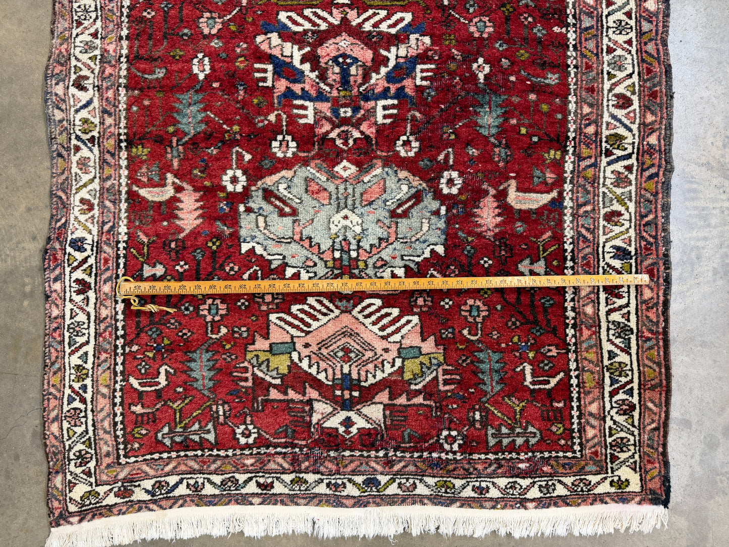 3’10”x10’10” Antique Hand-Knotted Wool Heriz Persian Runner 3x10 Handmade Red Rug