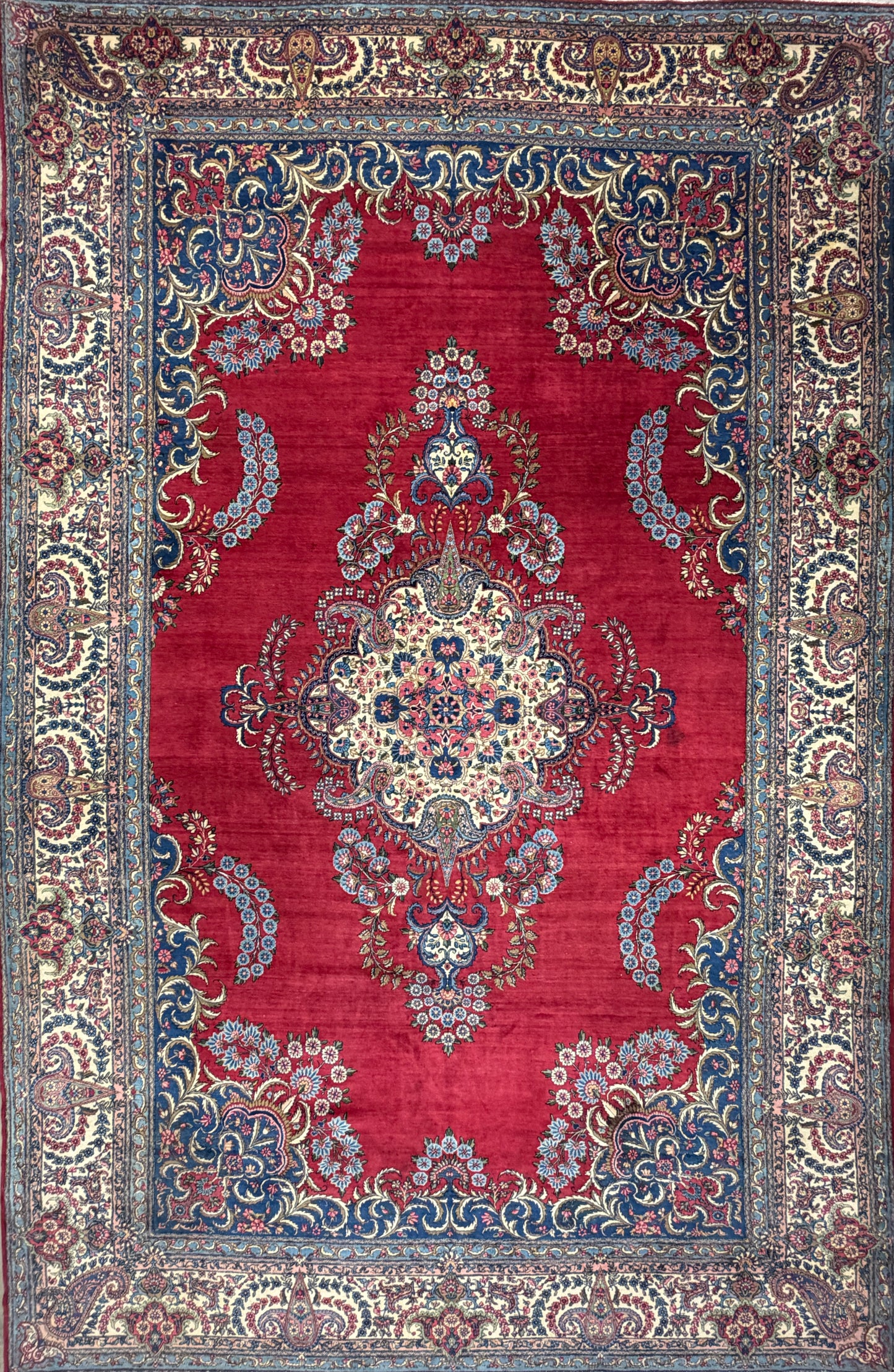 9’11”x15’4” Antique Hand-Knotted Persian Ravar Kerman Area Rug