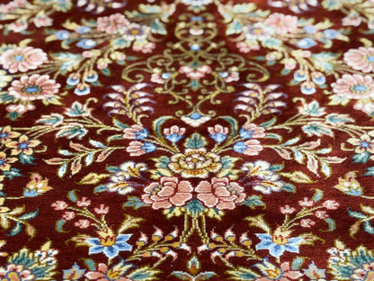 (On Hold for LH) Luxurious Hand-Knotted 100% Silk Persian Qum Rug - Signed Naimi - 6'5"x9'10"