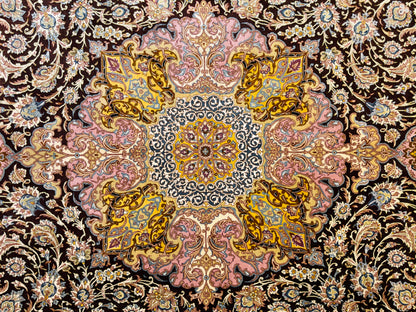 Luxurious Hand-Knotted 100% Silk Persian Qum Rug - Signed Shirazi - 6'9"x10'2"