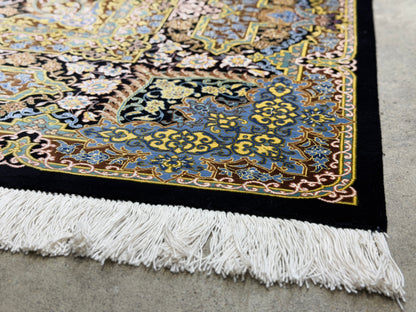 Luxurious Hand-Knotted 100% Silk Persian Qum Rug - Signed Ahmadi - 6'5"x9'10"