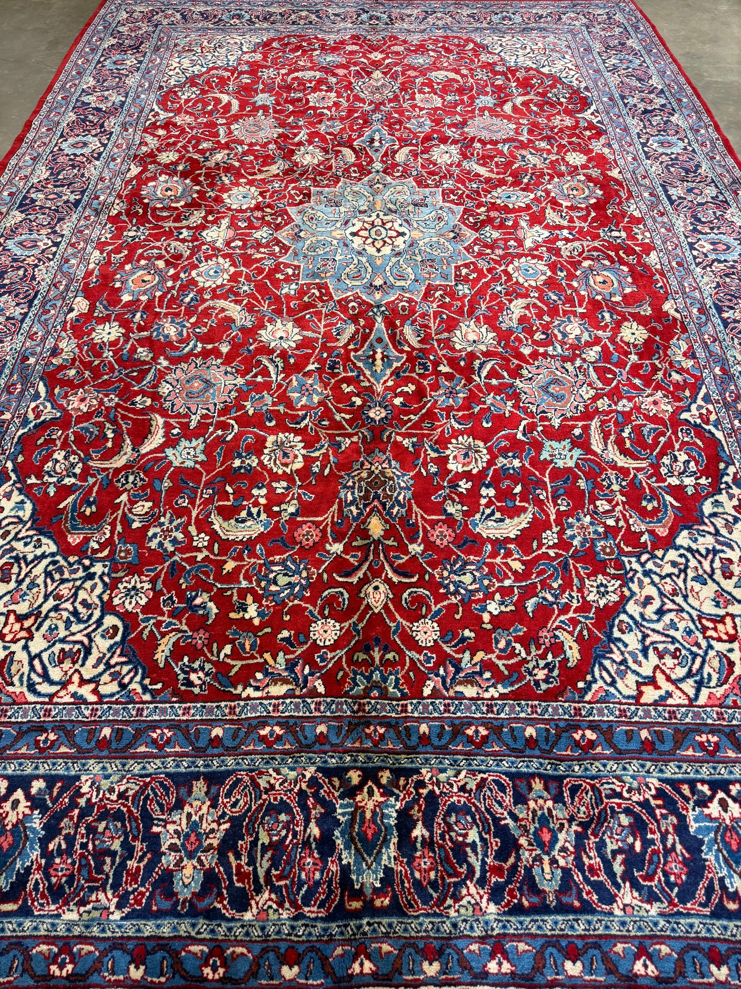 8’4”x12’8” Hand-Knotted Wool Sarouk Persian Rug 8x12 Red Handmade Carpet