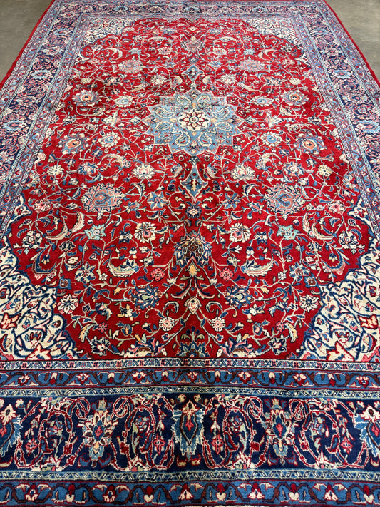 8’4”x12’8” Hand-Knotted Wool Sarouk Persian Rug 8x12 Red Handmade Carpet
