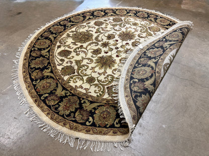 8’ Diameter Hand-Knotted Wool Indian Round Oriental Rug - 8x8 Handmade Carpet