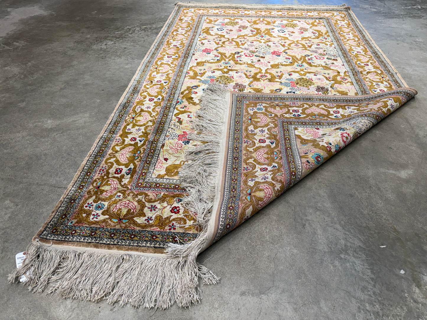 Hand-Knotted Silk Persian Qum Rug - 4’6”x7’2”