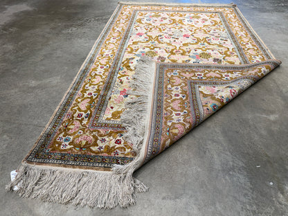 Hand-Knotted Silk Persian Qum Rug - 4’6”x7’2”