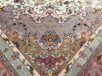 9’10”x13’5” Very Fine Hand-Knotted Persian Tabriz 80 Raj Area Rug